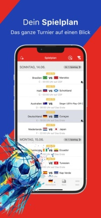 WM App 2027 mit TV.de Live TV Smartphone-Screenshot