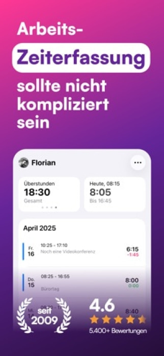 WorkTimes Arbeitszeiterfassung Smartphone-Screenshot
