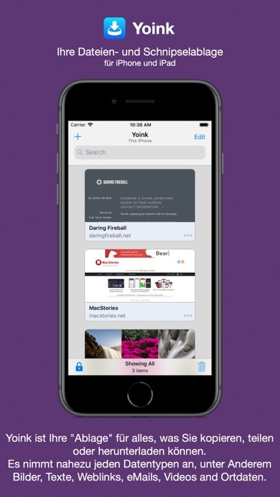 Yoink - Besseres Drag und Drop Smartphone-Screenshot